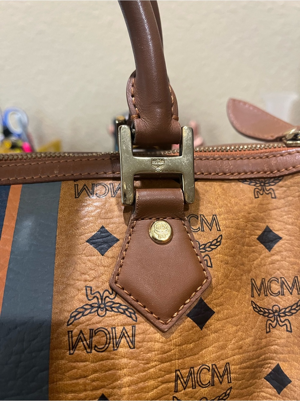 MCM COGNAC VISETOS BOSTON BAG a WITH DOG CHARM - Picture 12 of 15